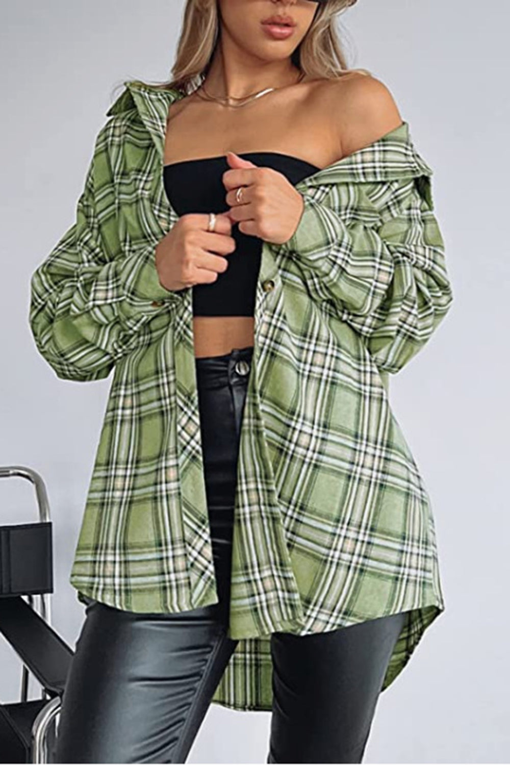 Full Size Plaid Collared Neck Long Sleeve Shirt