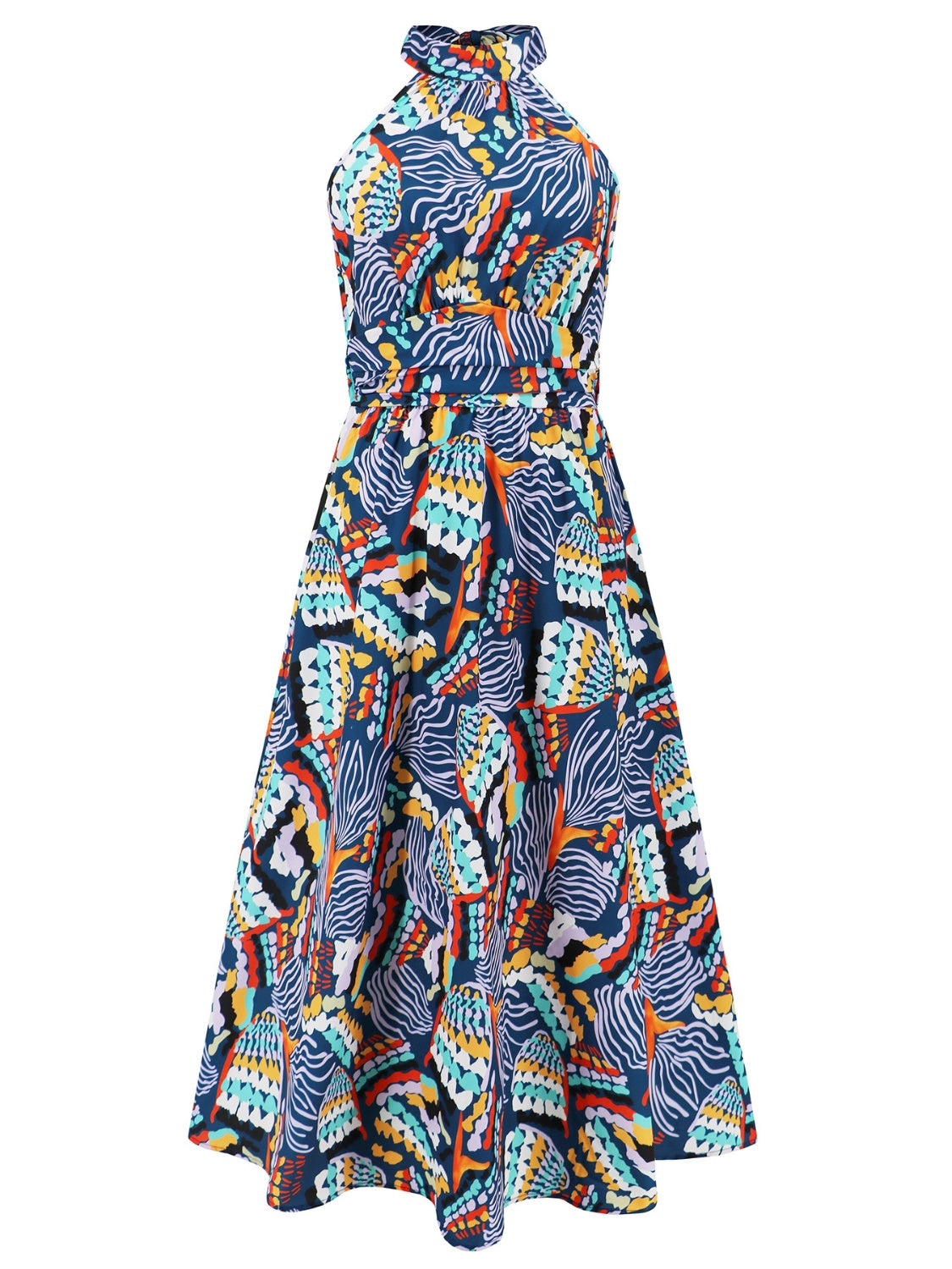 Ruched Printed Halter Neck Dress