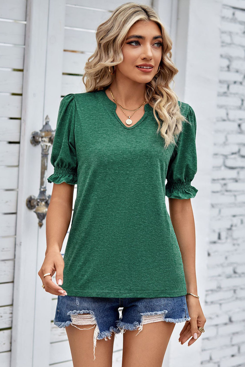 Heathered Notched Short Sleeve T-Shirt