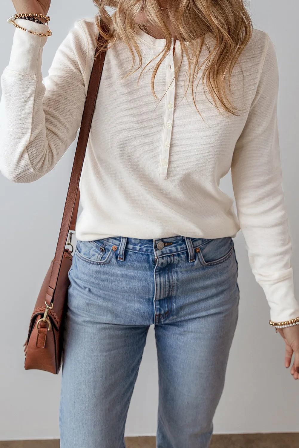 Half Button Long Sleeve Top