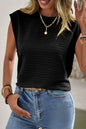 Opaque Basic Style Round Neck Cap Sleeve Blouse