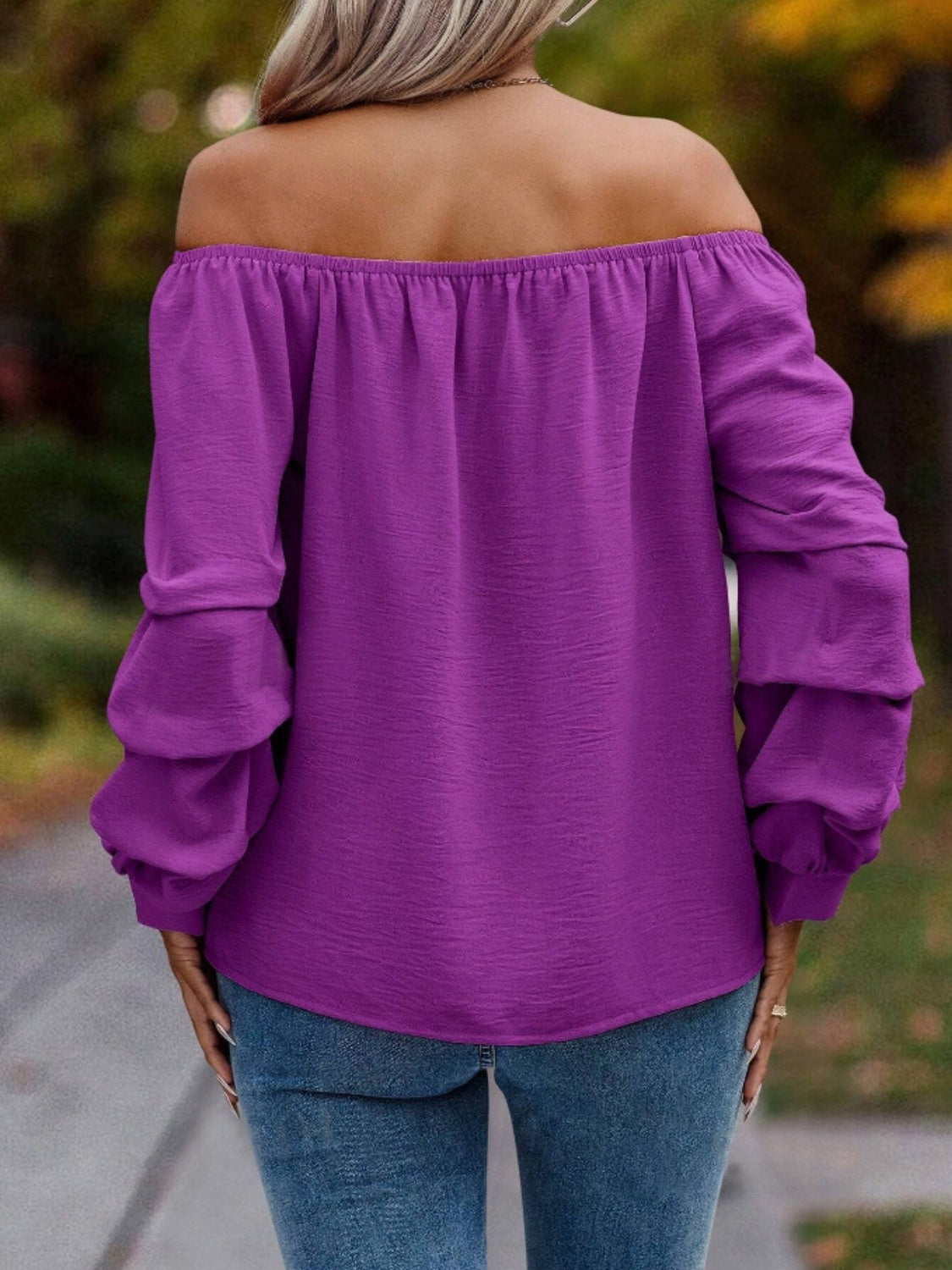 Ruched Off-Shoulder Long Sleeve Blouse