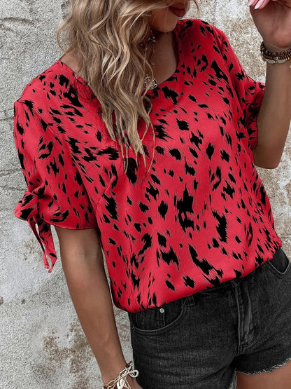 Tied Printed Boat Neck Blouse