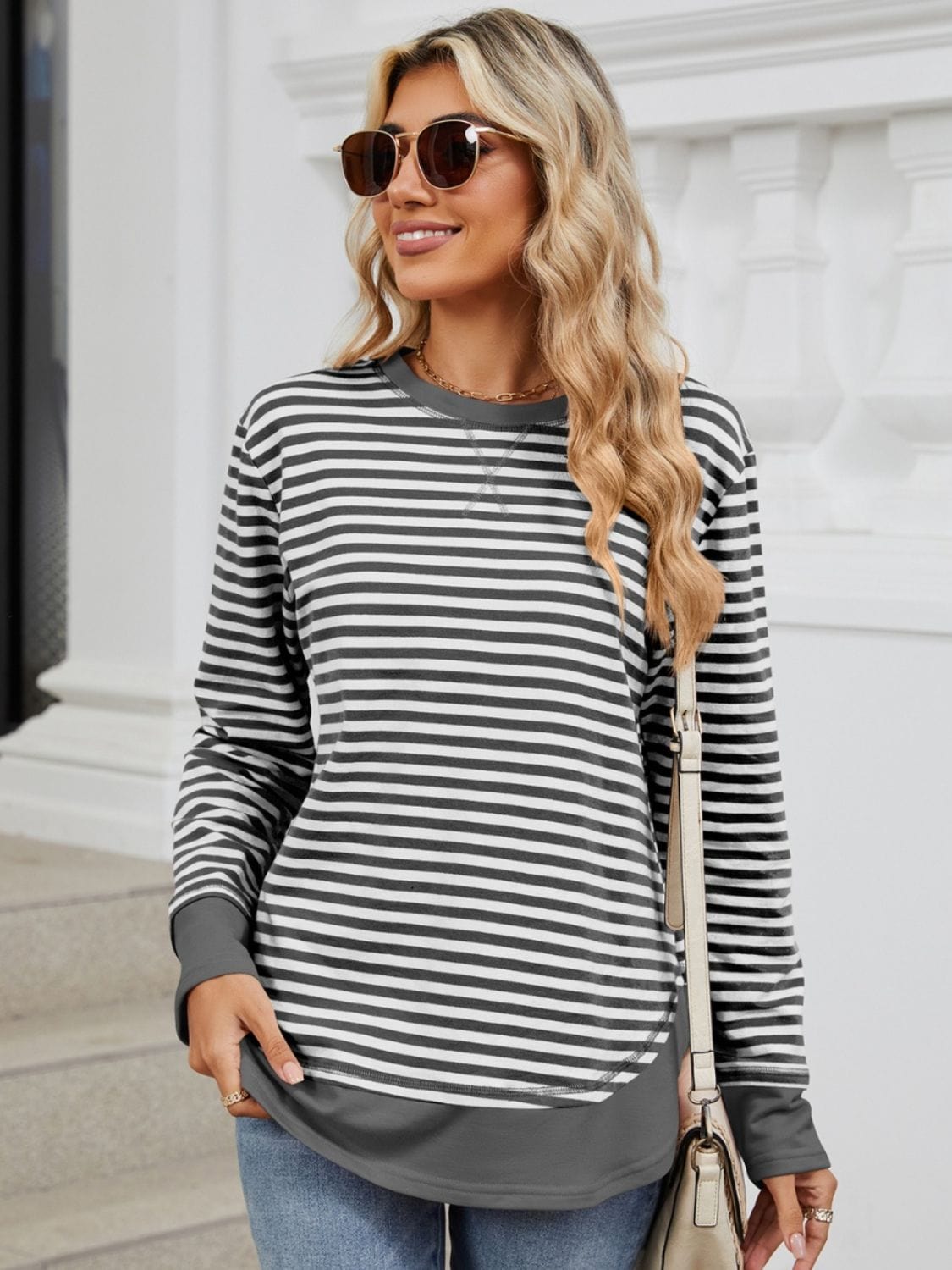 Full Size Striped Round Neck Long Sleeve Sweatshirt