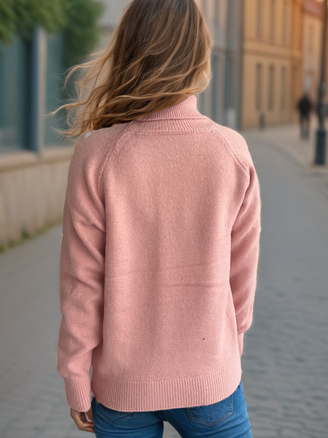 Solid Color Turtleneck Long Sleeve Sweater