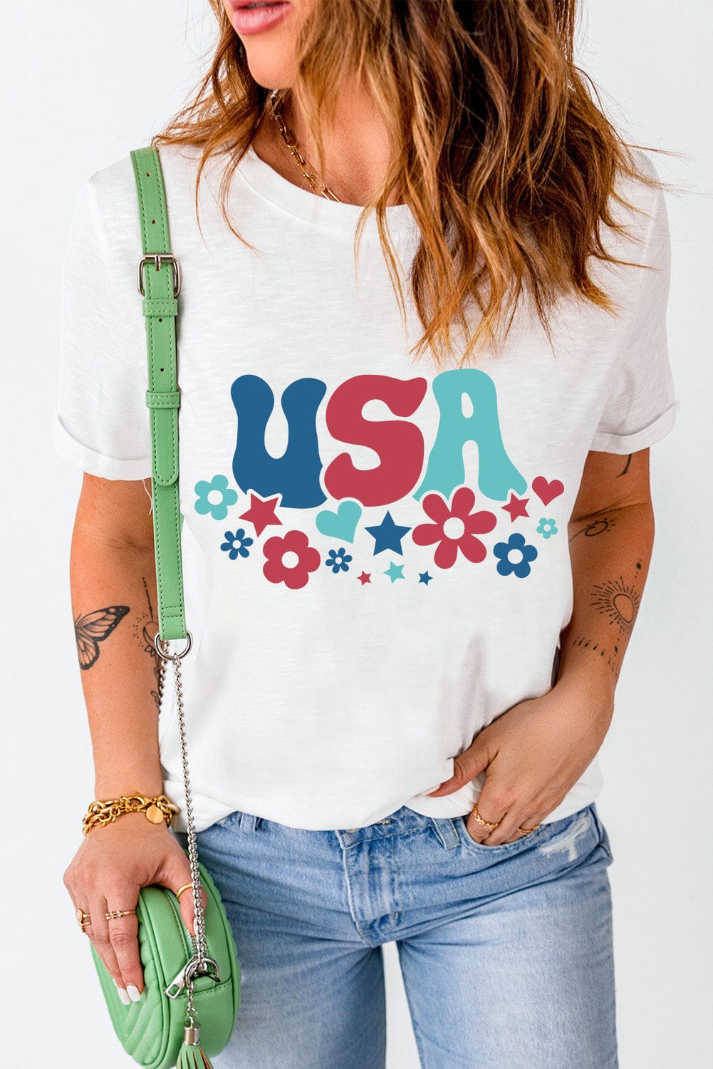 Full Size USA Round Neck Short Sleeve T-Shirt