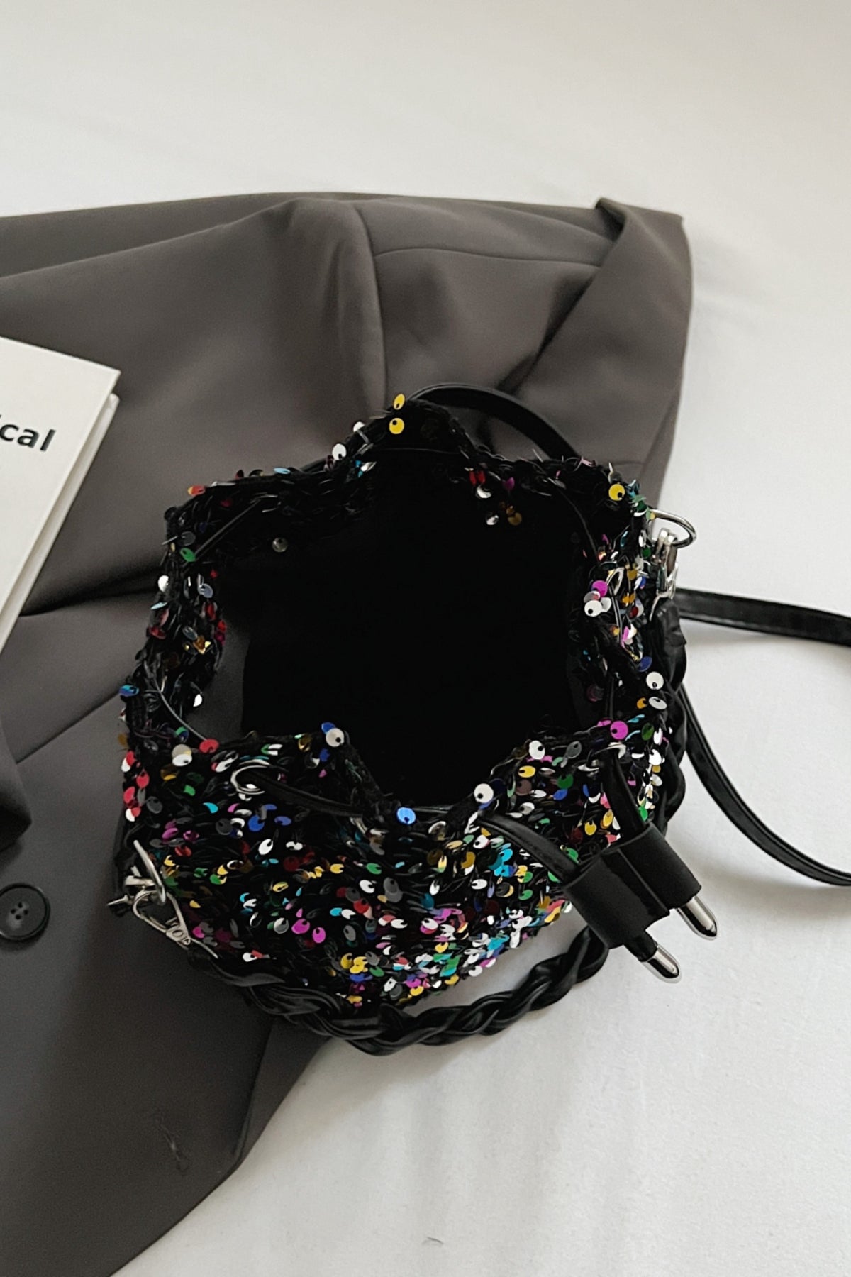 Sequin Drawstring Bucket Bag