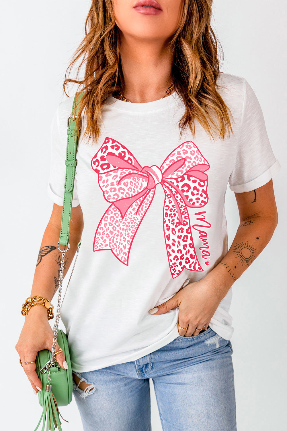 Full Size Bow Graphic Round Neck Short Sleeve T-Shirt