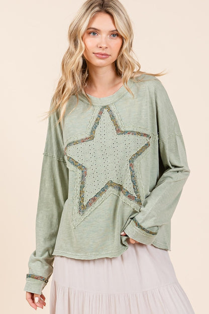 Mittoshop Mineral Wash Star Patch Long Sleeve T-Shirt