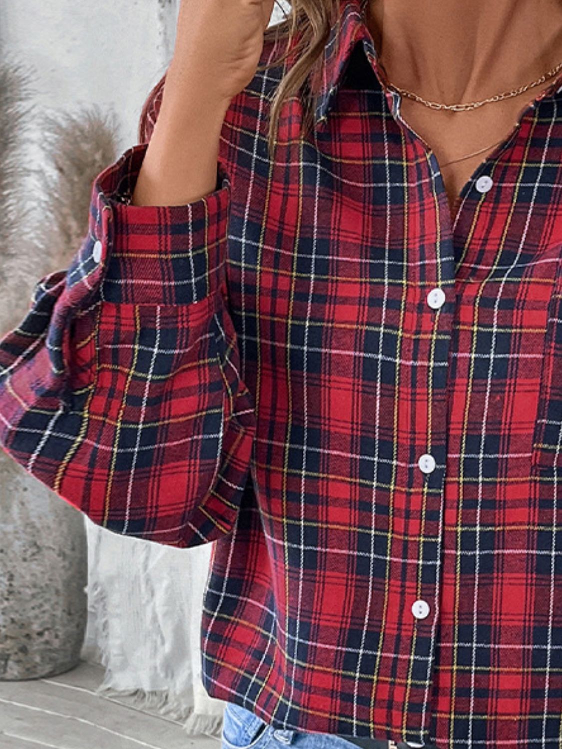 Perfee Plaid Button Up Long Sleeve Shirt