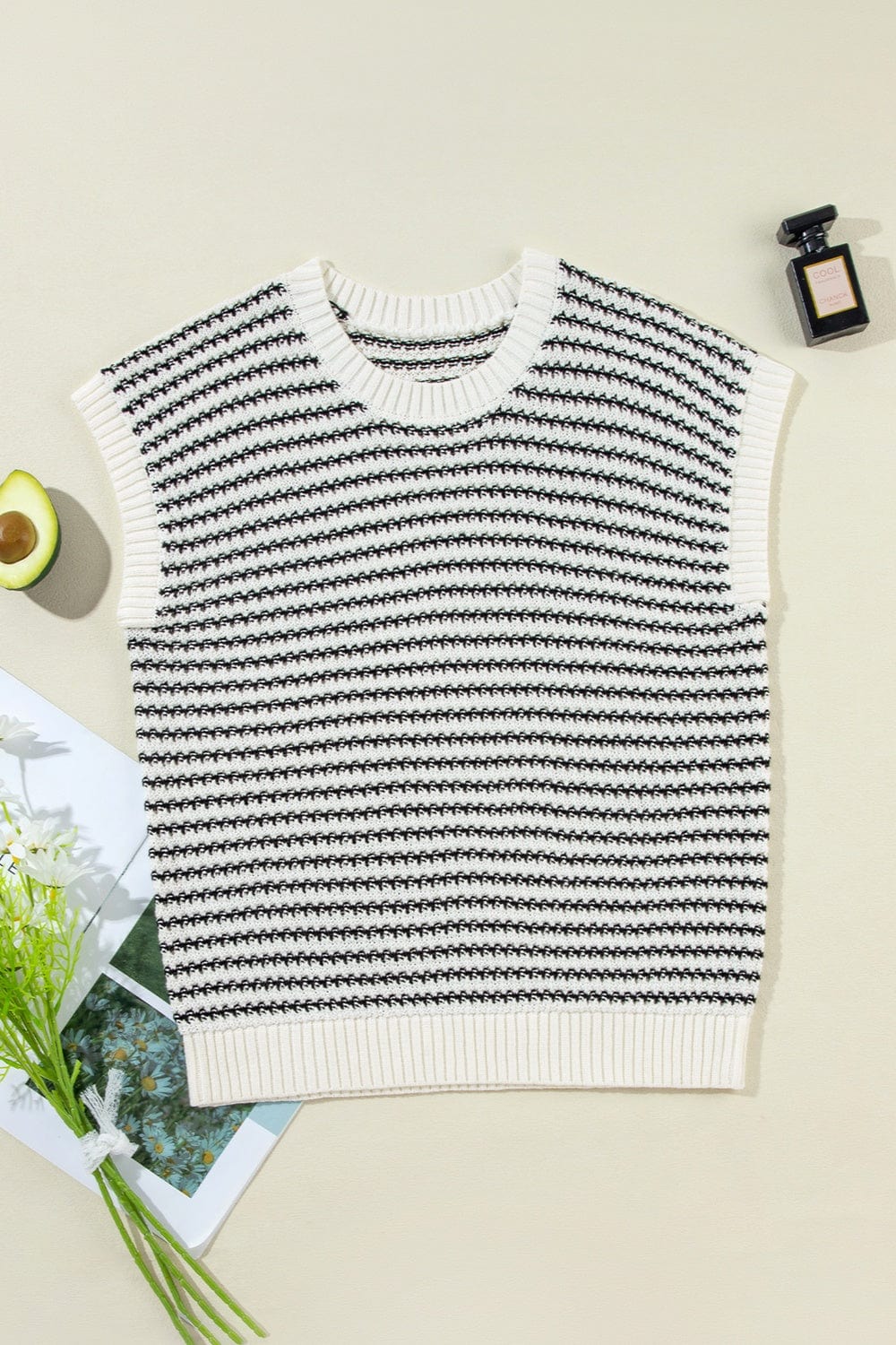 Full Size Striped Round Neck Sweater Vest