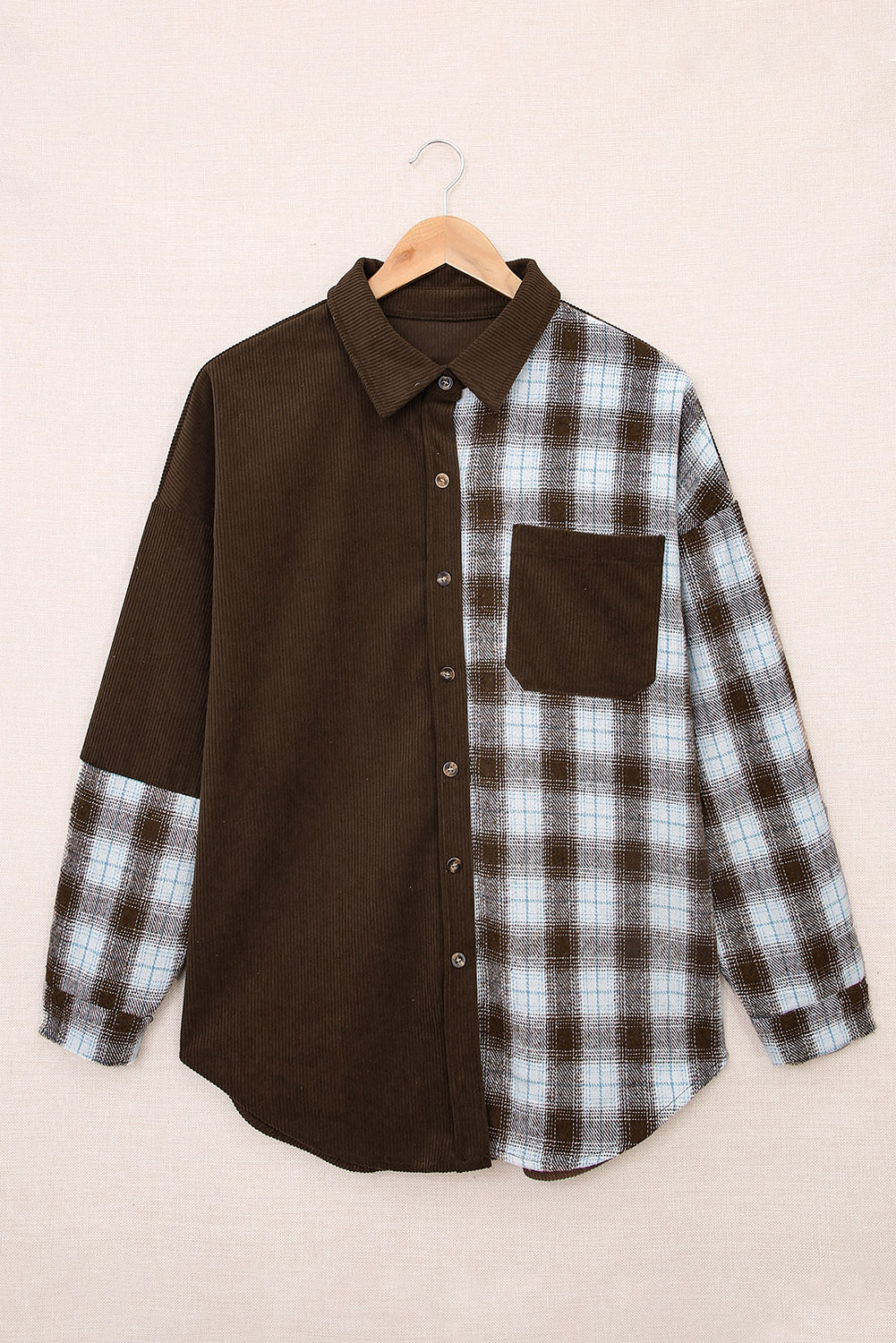 Plaid Button Up Drop Shoulder Shacket