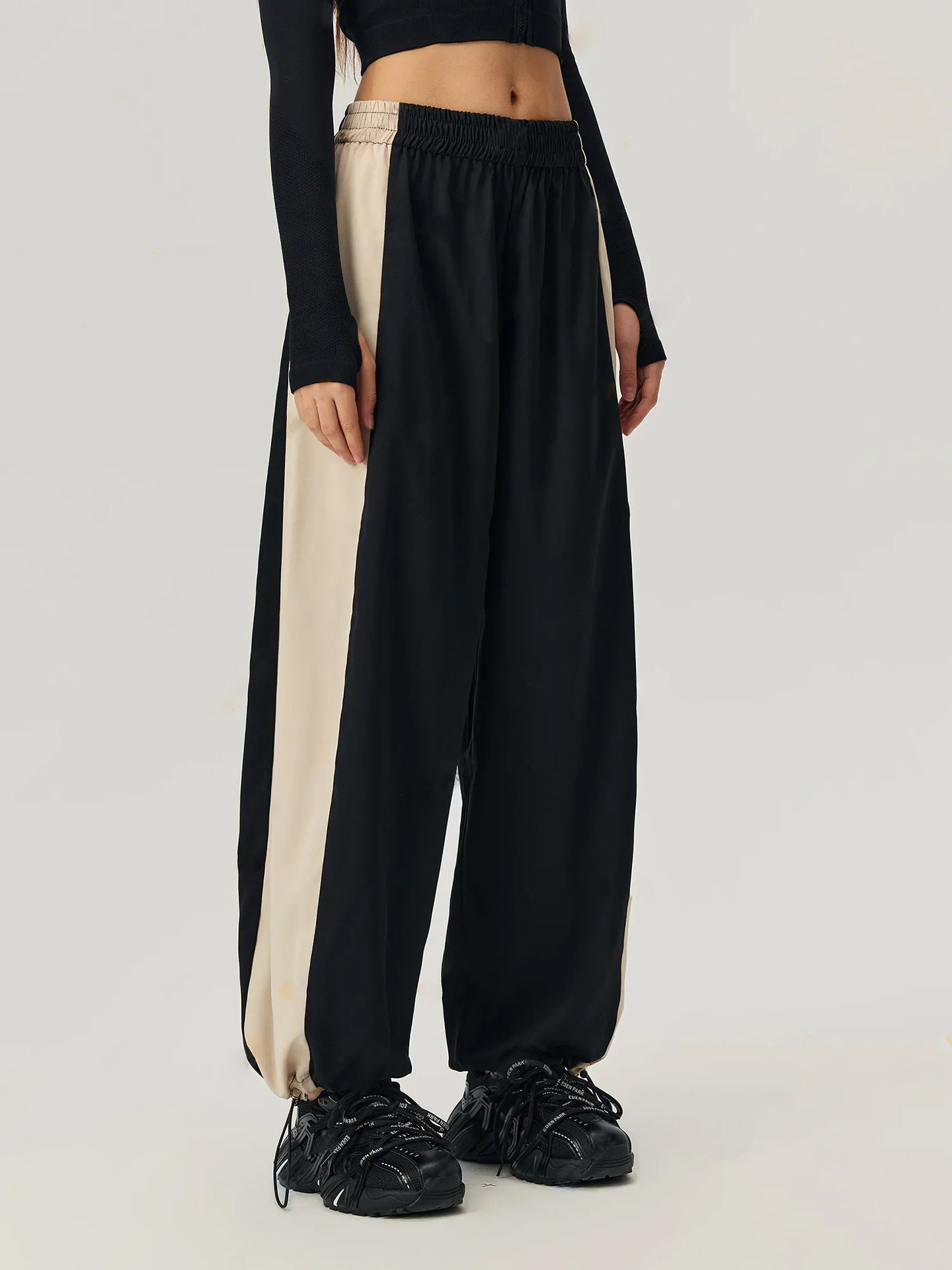 Drawstring Hem Contrast Elastic Waist Pants