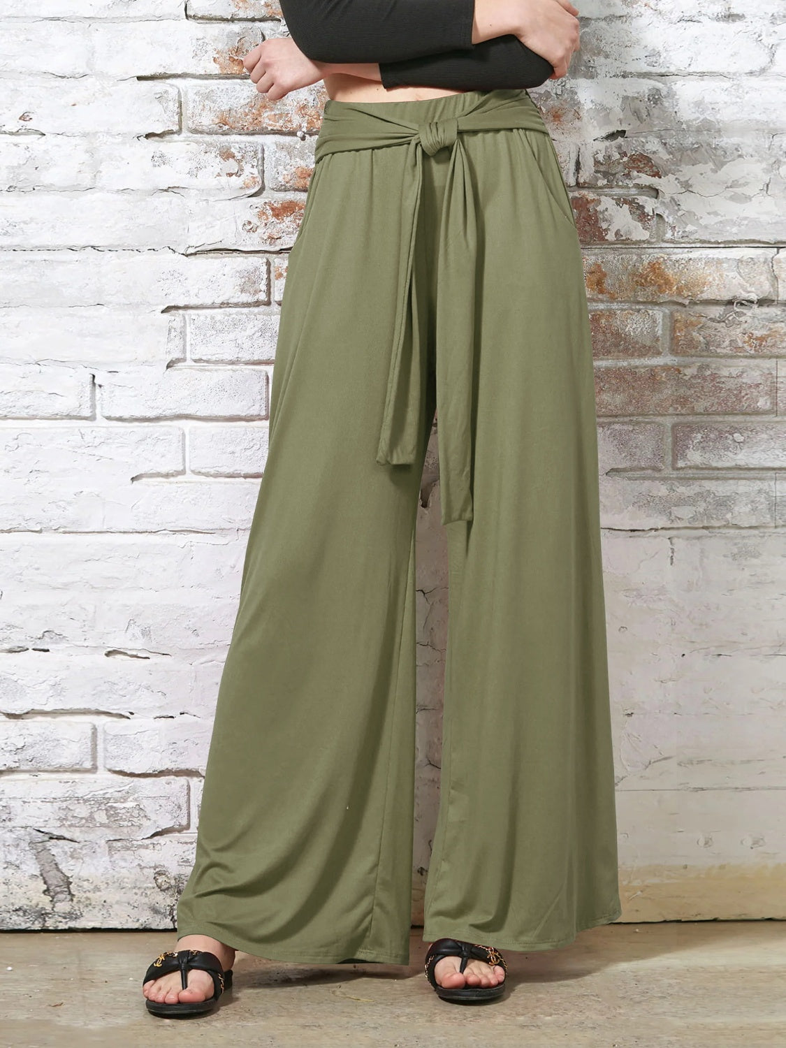 Tied Wide Leg Pants with Pockets