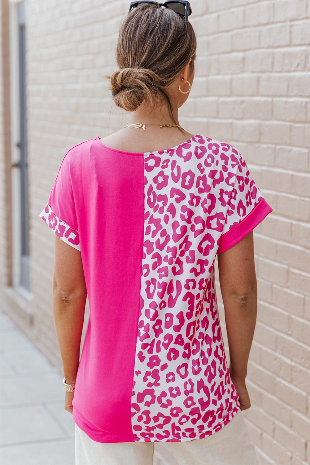 Leopard Round Neck Short Sleeve T-Shirt