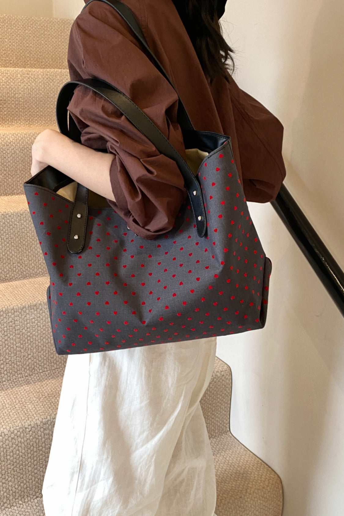 Polyester Bow Polka Dot Tote Bag