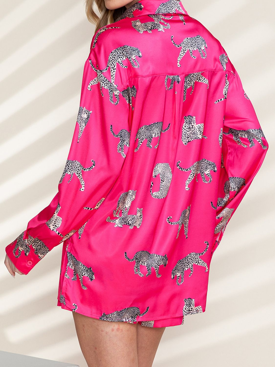 Hot Pink Animal Button Up Shirt and Shorts Set