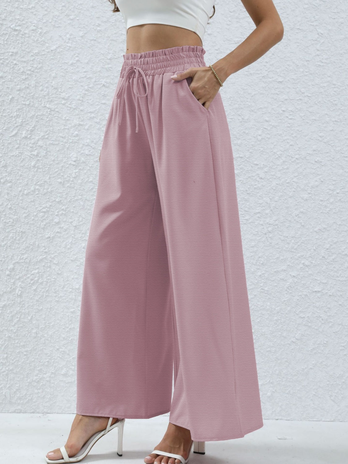 Dusty Pink High Waist Wide Leg Pants with Pockets