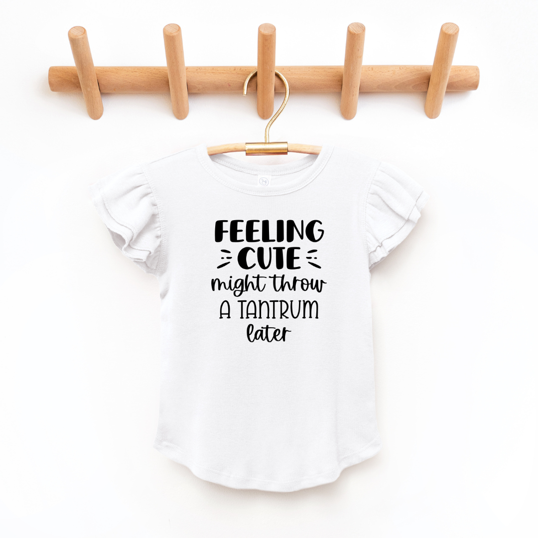 (Children's) Feelin Cute Toddler And Infant Flutter Sleeve Graphic Tee SZ 6M-6Years