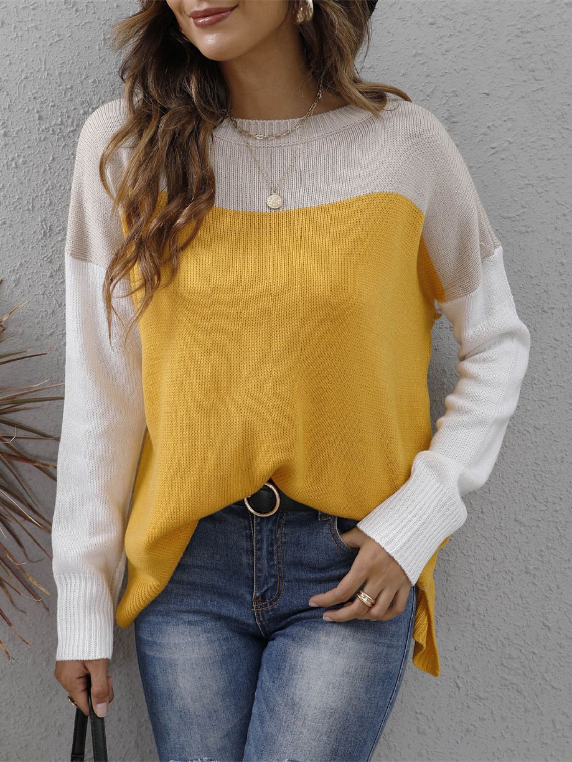 Color Block Round Neck Sweater