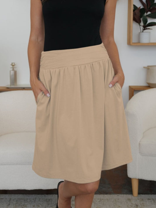 Elastic Waist Skirt with Pockets