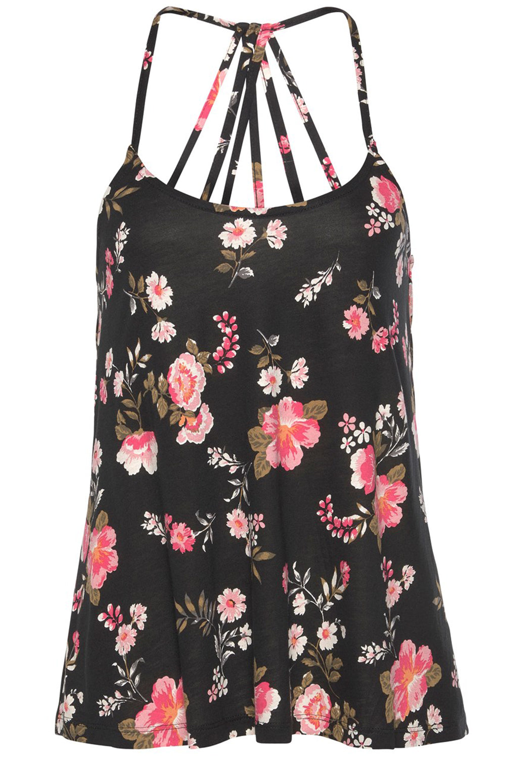 Floral Spaghetti Strap Black Cami