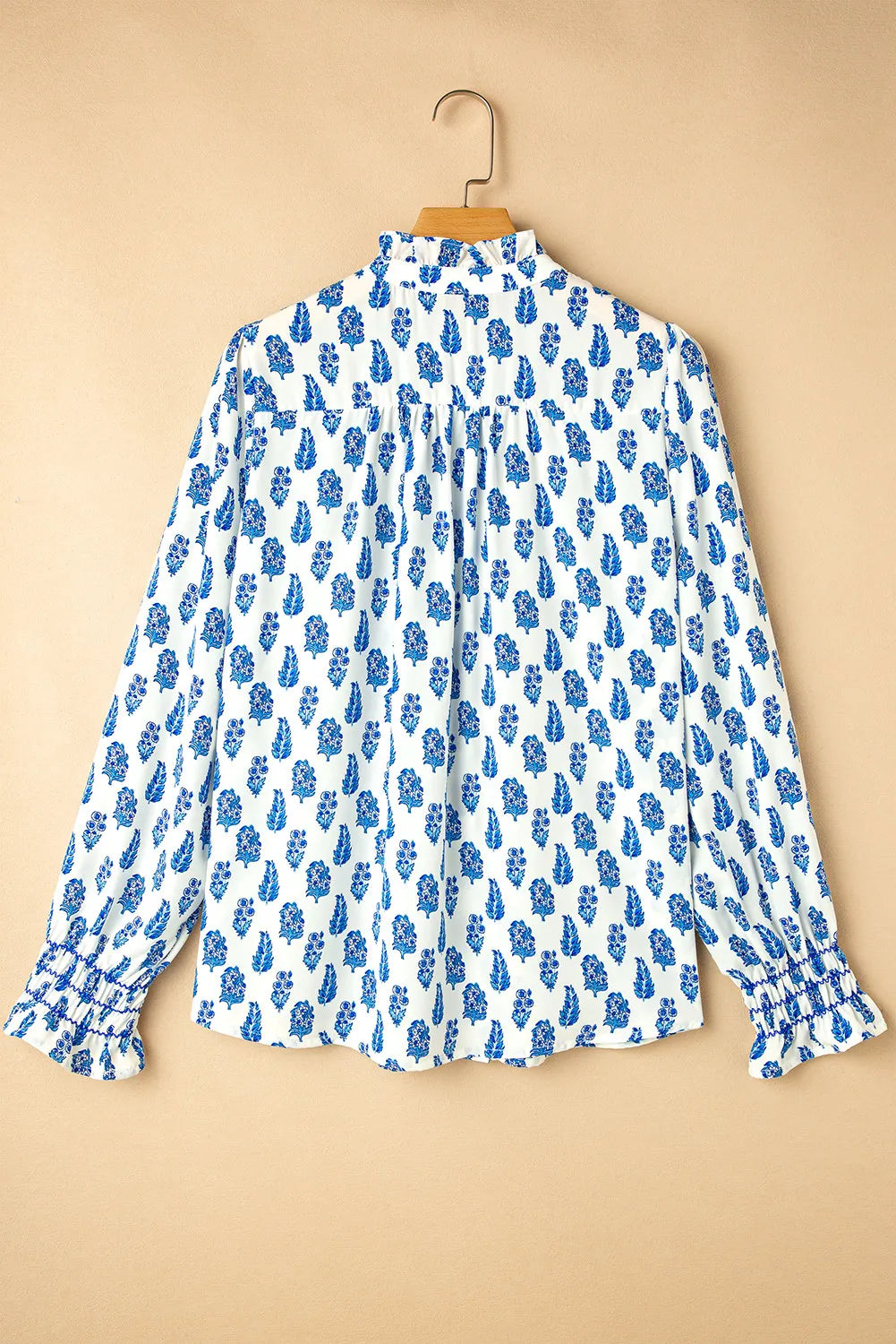 Frill Printed Button Up Long Sleeve Shirt