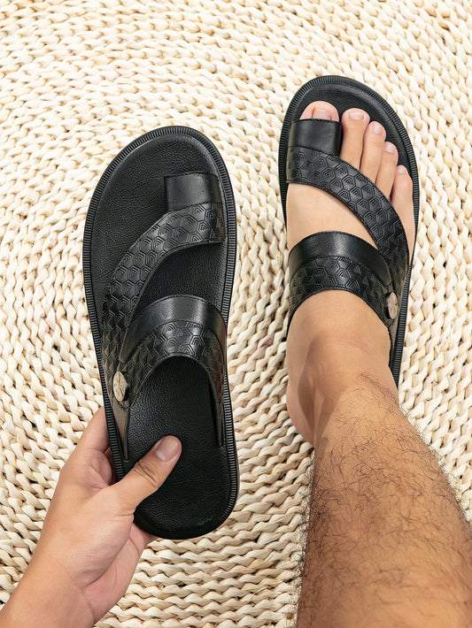 Men's Black Geometric Pattern Flip Flops Summer Sandals 💜