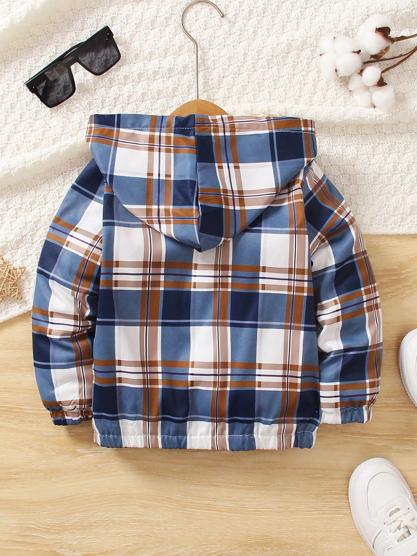 Youth Little Boy's Plaid Print Teddy Lined Hooded Jacket without T-Shirt