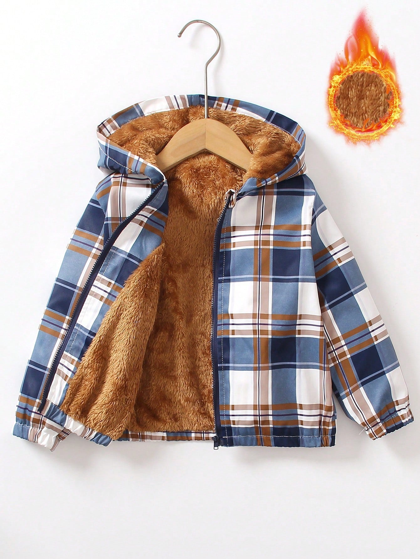 Youth Little Boy's Plaid Print Lined Hooded Jacket without T-Shirt 💜