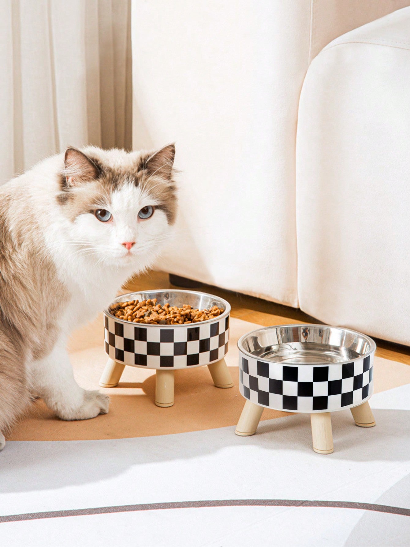 (1) NOT A SET - Polka Dots Design Stainless Steel Elevated Pet Bowl, Non-slip Anti-spill Cat/dog Feeding Bowl 💜