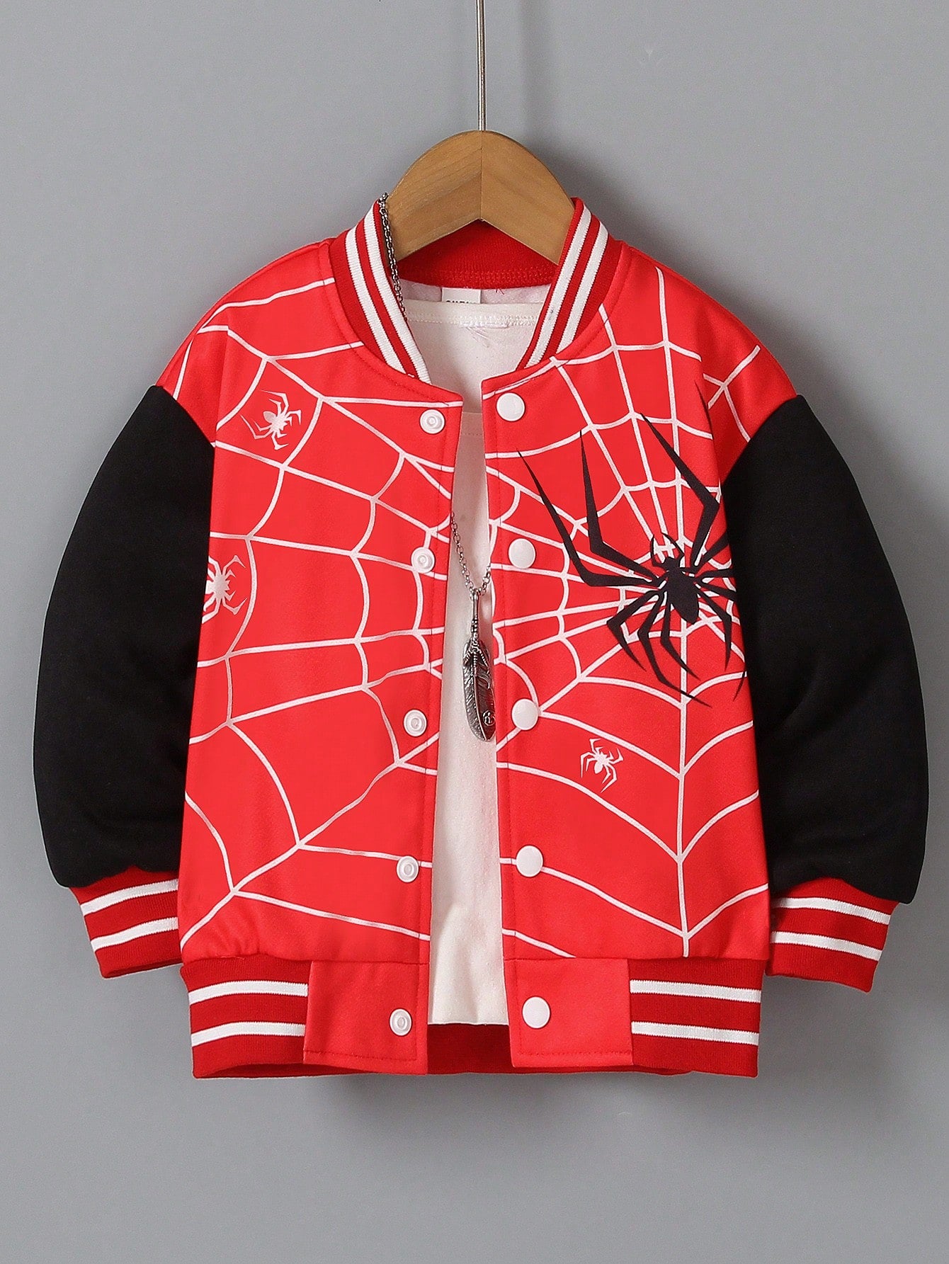Youth Little Boy's Casual Long Sleeve Spider Printed Baseball Jacket 💜
