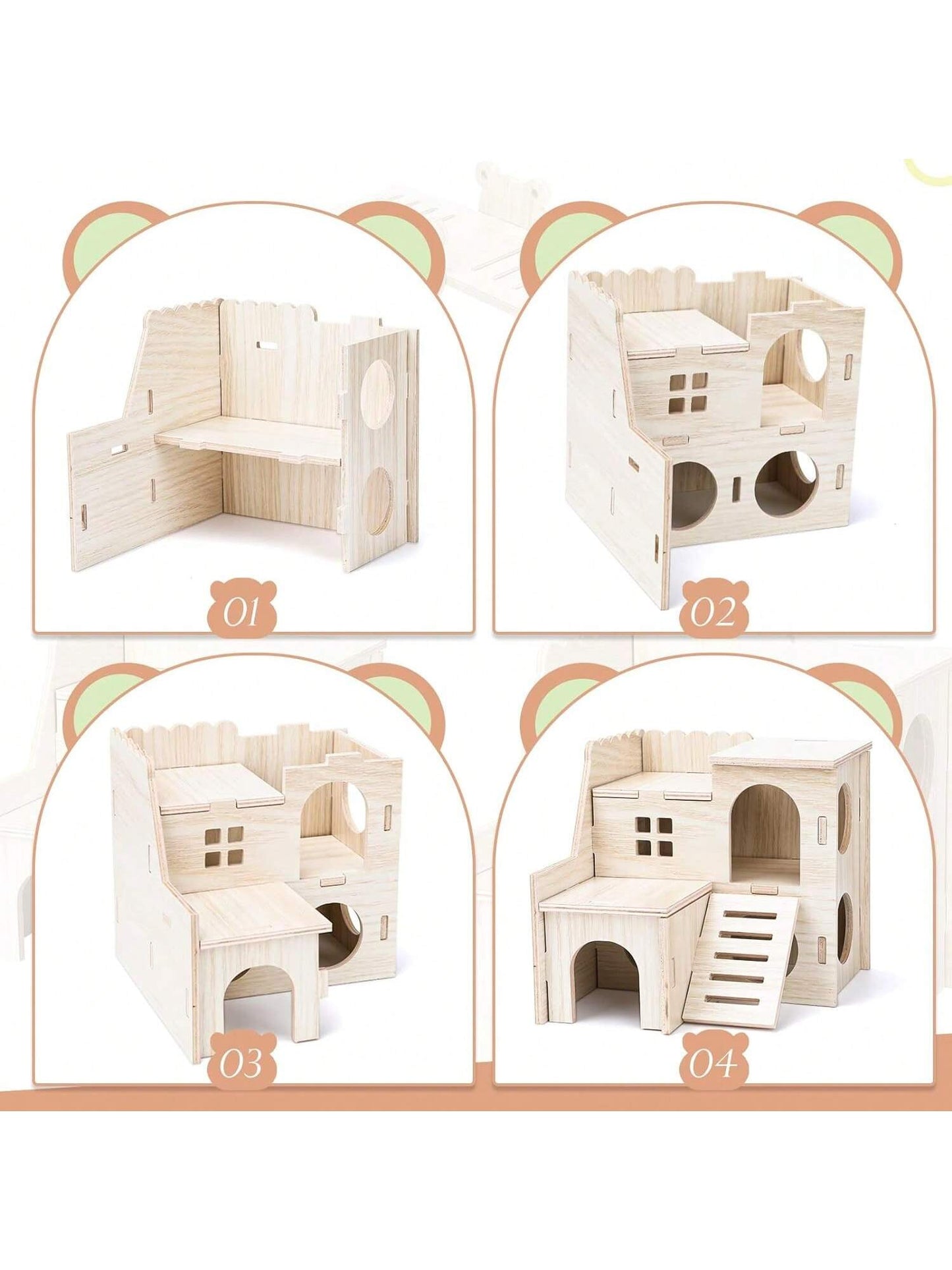 DIY Wooden Hamster Toys, Hamster House, Hideaway, Chew Toys, Suitable for Small Pets 💜