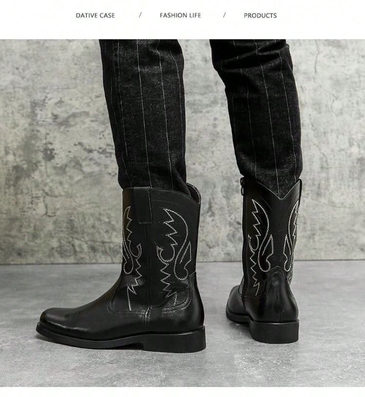 Men's Conquer The Wild Western Style Embroidered High Top Leather Cowboy Boots 💜