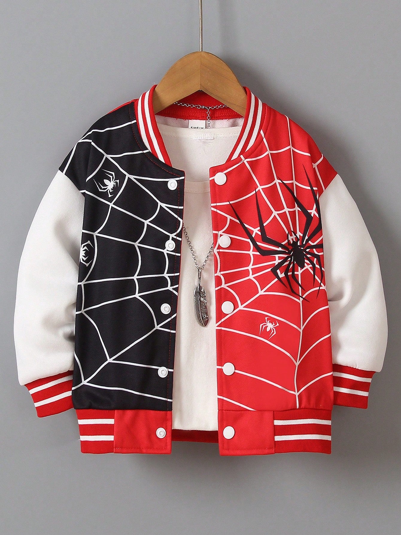 Youth Little Boy's Casual Long Sleeve Spider Printed Baseball Jacket