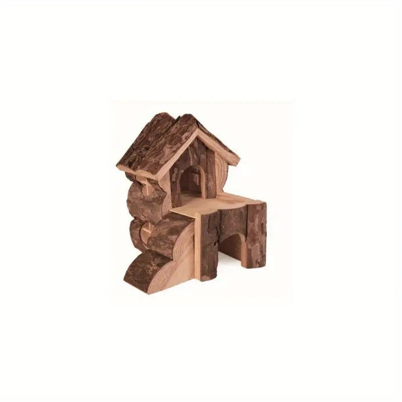Woodland Adventures Two Story Wooden Small Pet Hamster House with Ramps