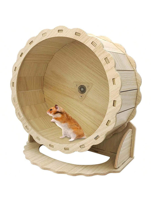 Wooden Hamster Exercise Running Wheel, Small Animal Silent Toy for Hamster, Guinea Pig, Hedgehog