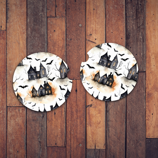 Haunted Hills Halloween Car Coasters