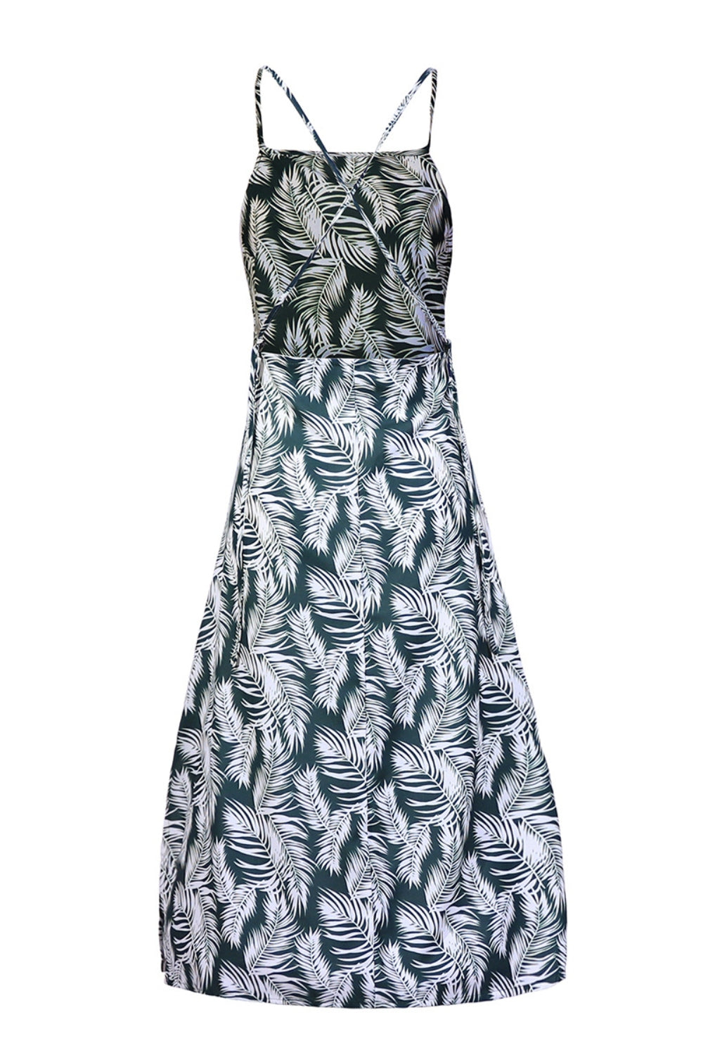 Slit Crisscross Printed Sleeveless Cami Midi Dress