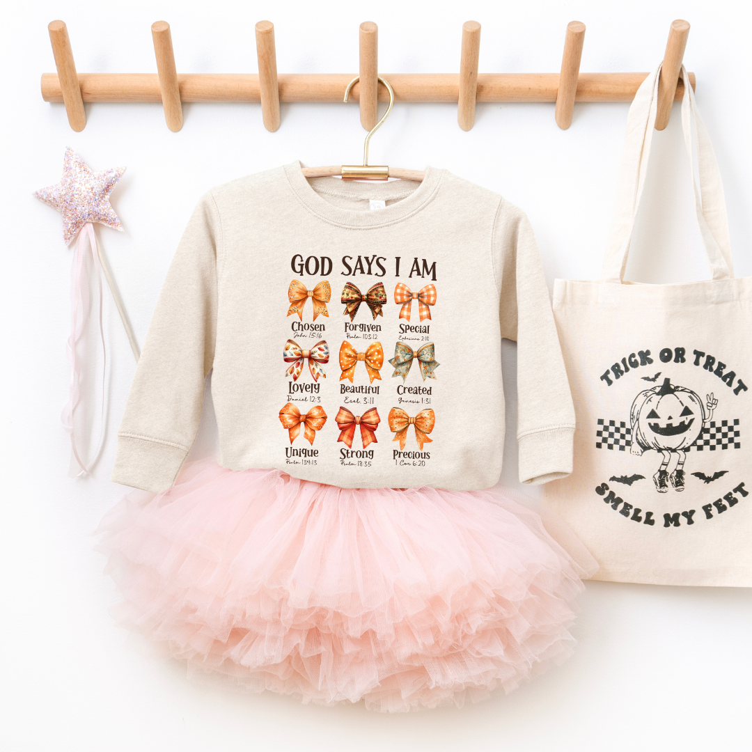 Coquette God Says I AM Youth & Toddler Sweatshirt SZ 2T-YXL