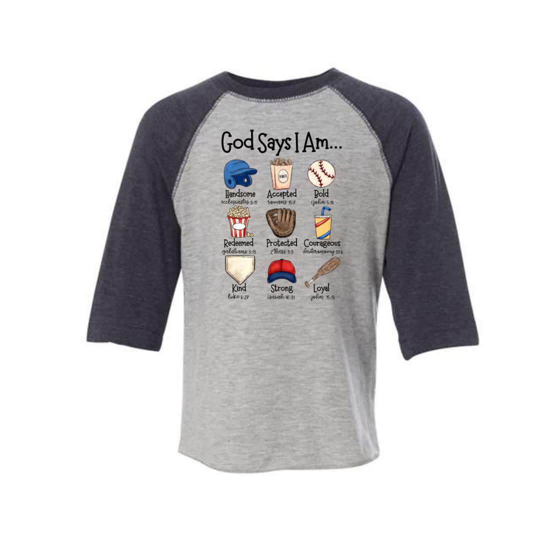 Basesball God Says I Am Youth & Toddler Raglan