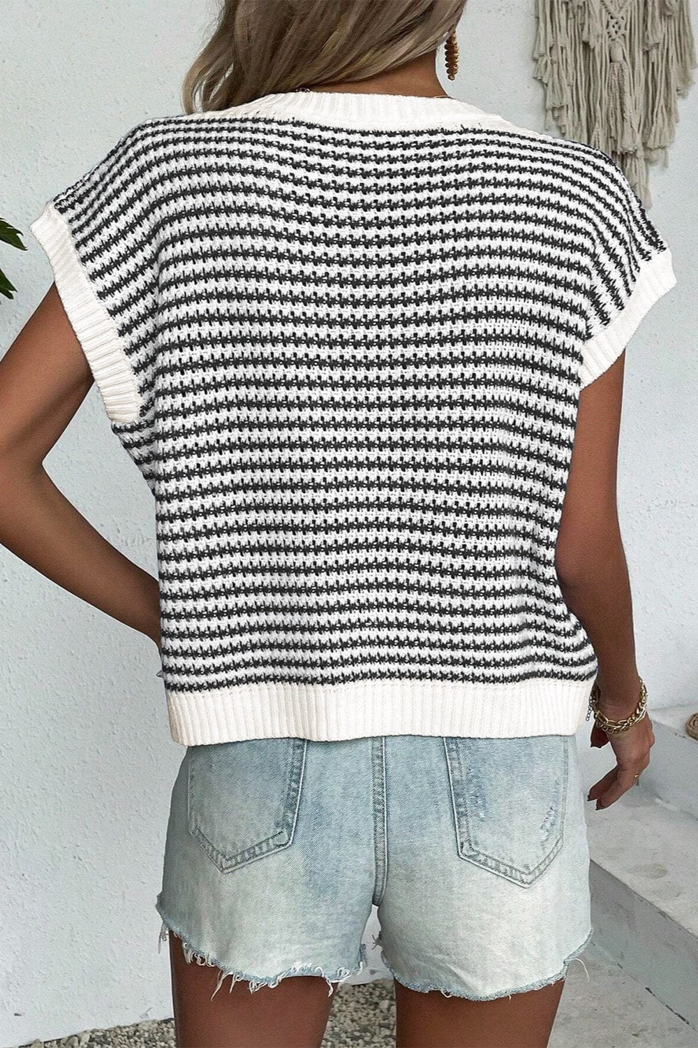 Full Size Striped Round Neck Sweater Vest