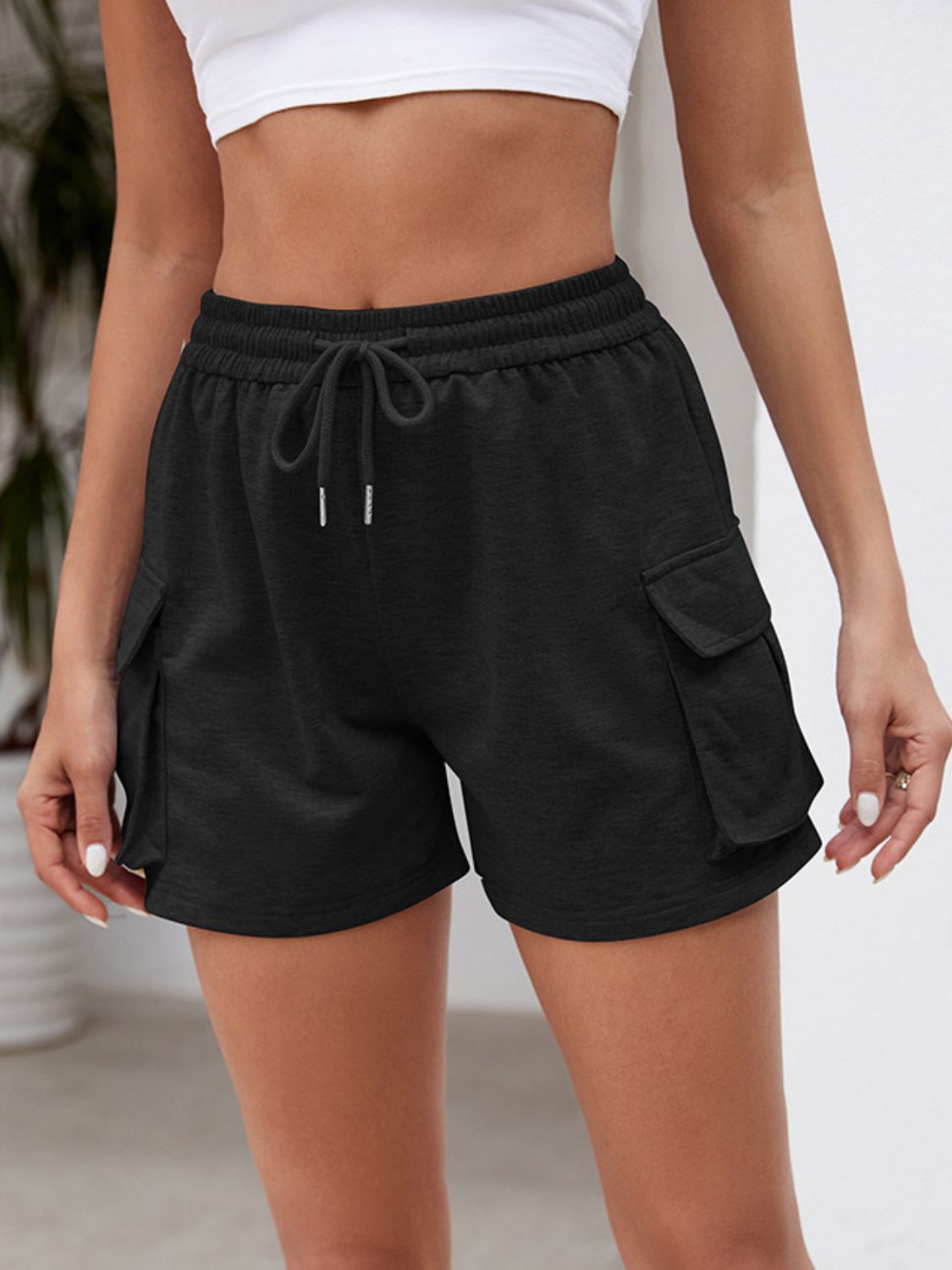 Drawstring Elastic Waist Shorts with Pockets