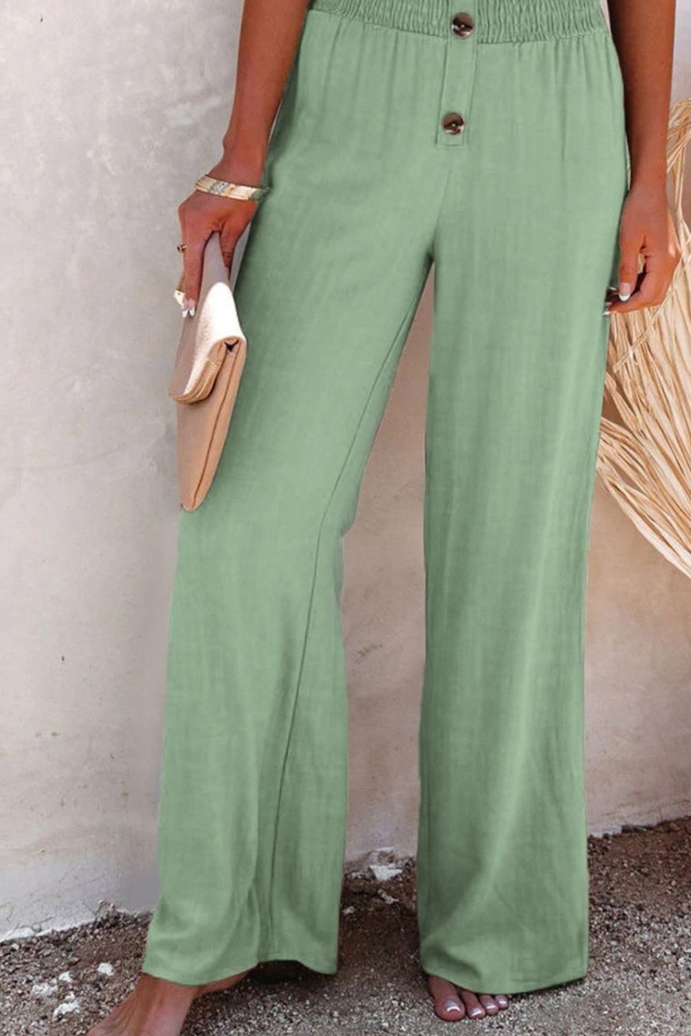 Full Size Decorative Button High Waist Pants