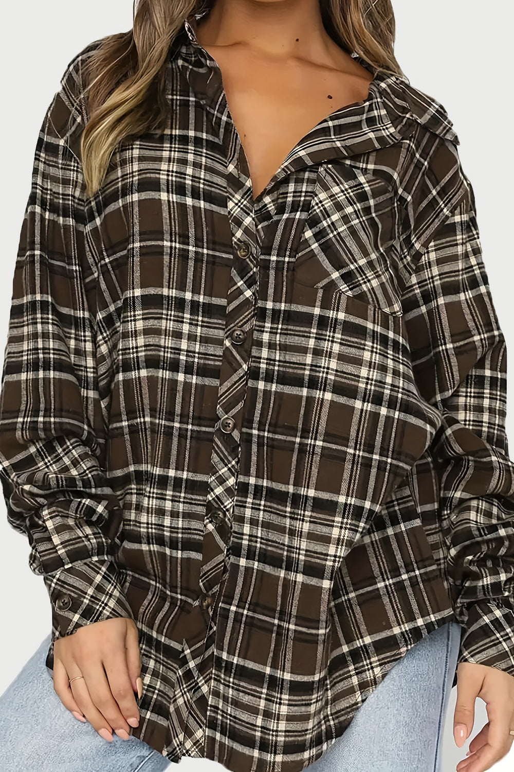 Full Size Plaid Collared Neck Long Sleeve Shirt