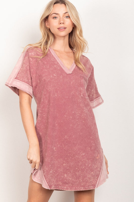 VERY J Short Sleeve V-Neck Tee Dress