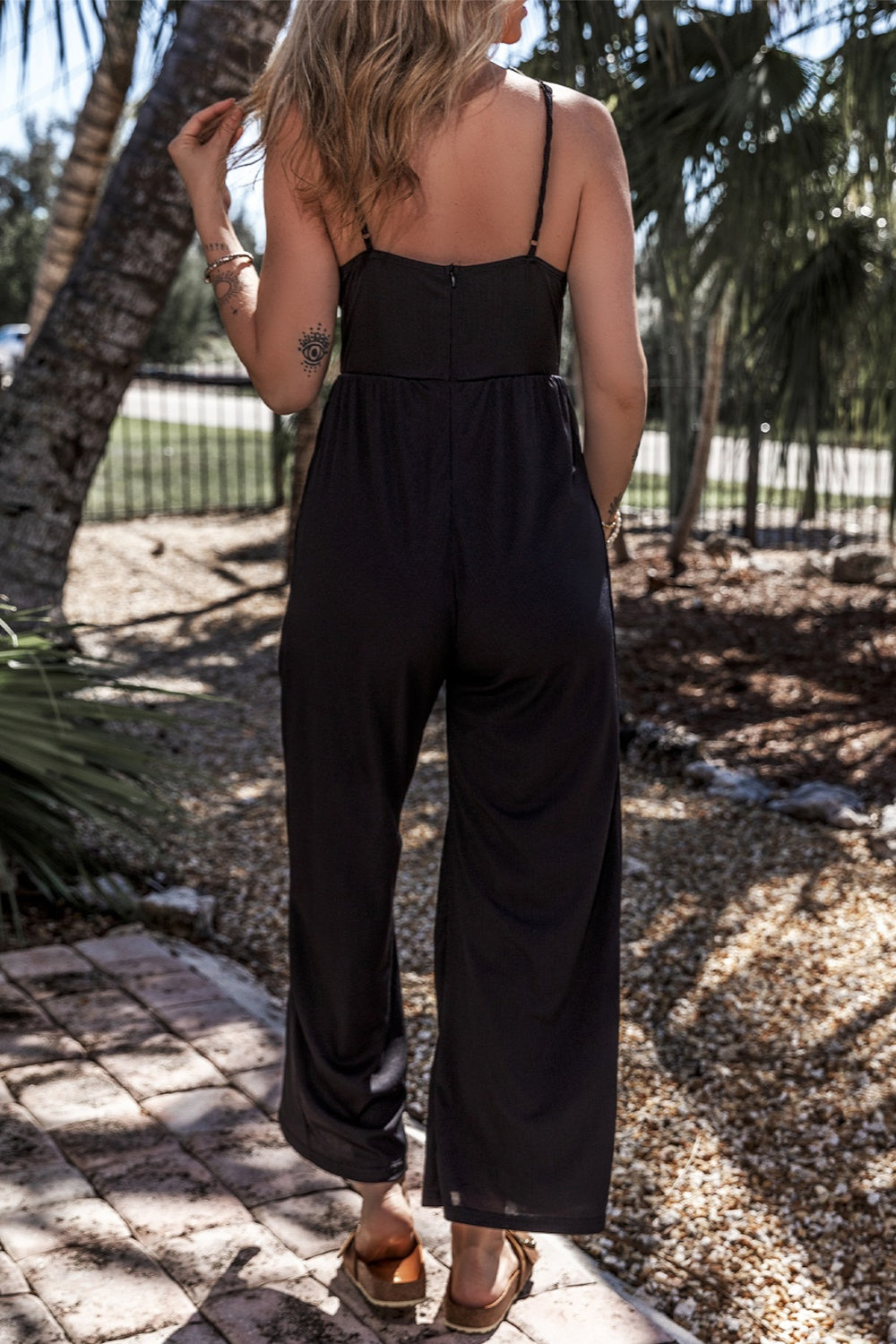 Surplice Spaghetti Strap Wide Leg Jumpsuit