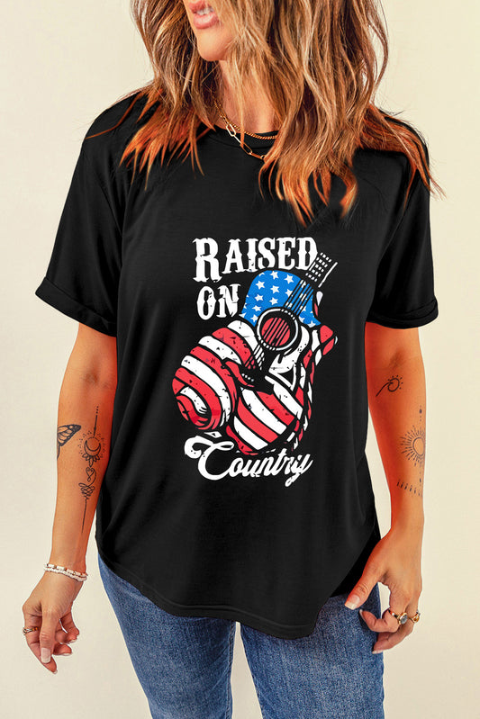 Full Size RAISED ON COUNTRY Round Neck T-Shirt