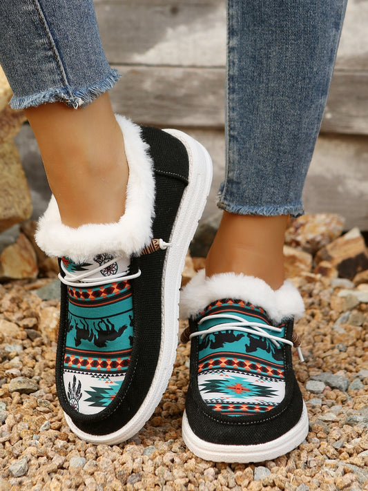 Printed Round Toe Flat Slip-Ons