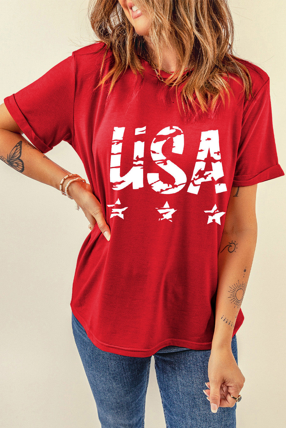 USA Round Neck Short Sleeve T-Shirt